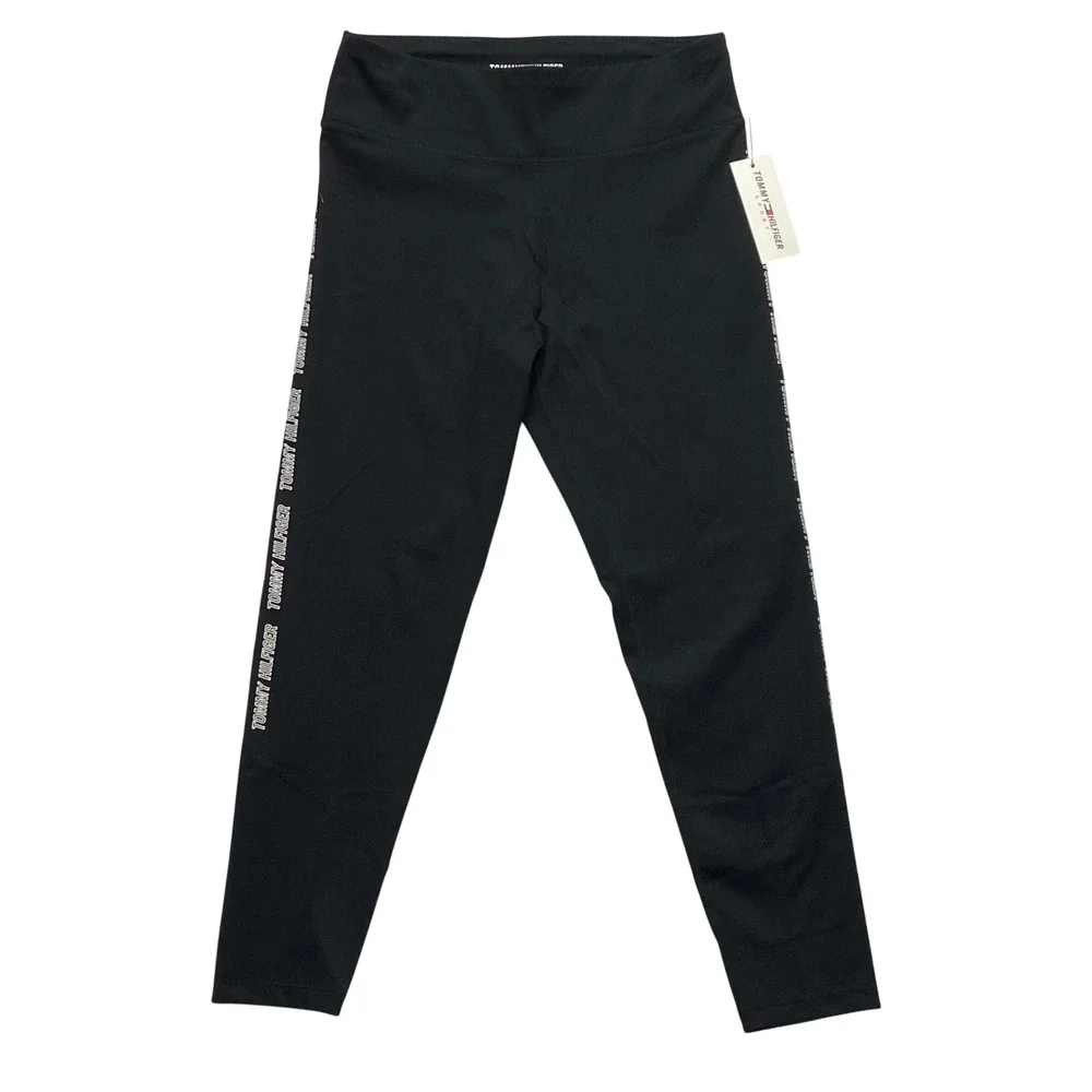 Tommy Hilfiger Sport Womens Black Logo Tape High Waist Leggings Size M‎ NWT